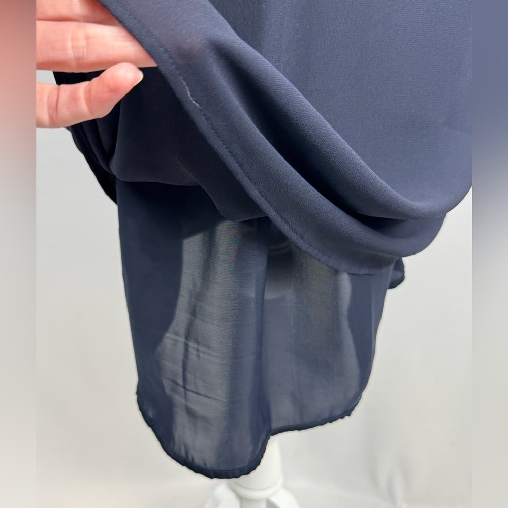 H&M Pintuck Dress Flutter Short Sleeves Tie Waist Navy Blue Lightweight Size 14 - Picture 11 of 13